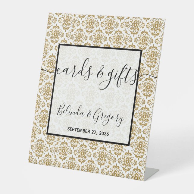 Elegant Black Gold Vintage Cards & Gifts Pedestal Sign (Front)