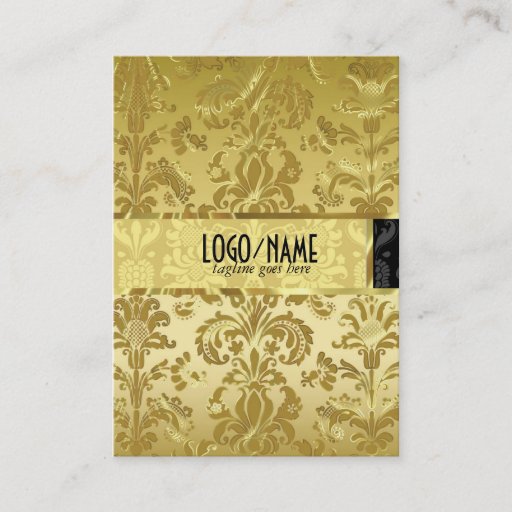 Customizable Elegant Black &amp; Gold Vintage Floral Damasks Business Card Template