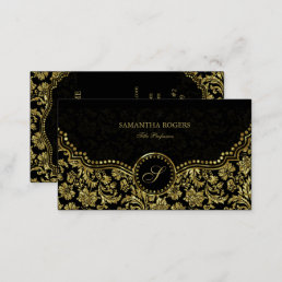Elegant Black &amp; Gold Vintage Floral Damasks Business Card
