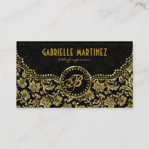 Elegant Black &amp; Gold  Vintage Floral Damasks Business Card Template