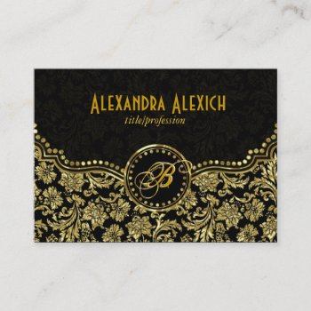 Elegant Black & Gold  Vintage Floral Damasks Business Card by artOnWear at Zazzle