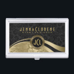 Elegant Black & Gold Vintage Floral Damasks Business Card Holder<br><div class="desc">Elegant black and gold vintage floral damasks pattern with dynamic lines. Fully customizable business card-holder template. Matching business card available. Request any product with this design if you cont see it by clicking on- Ask This Designer-  Button..</div>
