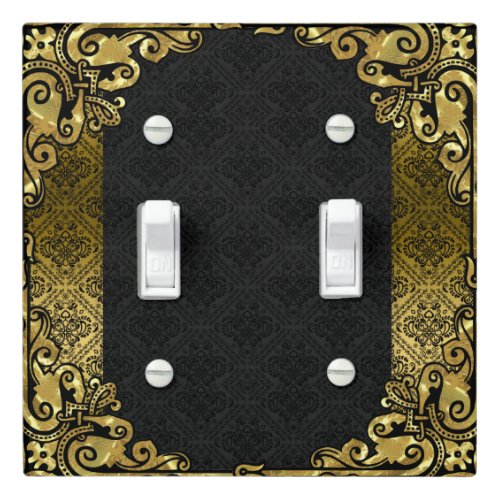 Elegant Black  Gold Vintage Floral Frame Light Switch Cover