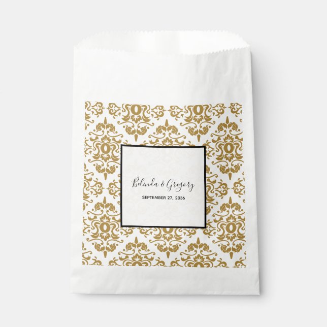Elegant Black Gold Vintage Wedding Favor Bag (Front)