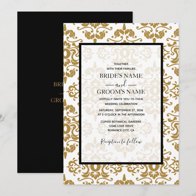 Elegant Black Gold Vintage Wedding Invitations (Front/Back)