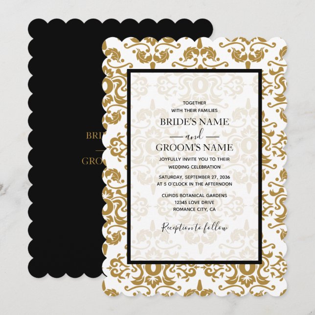Elegant Black Gold Vintage Wedding Invitations (Front/Back)