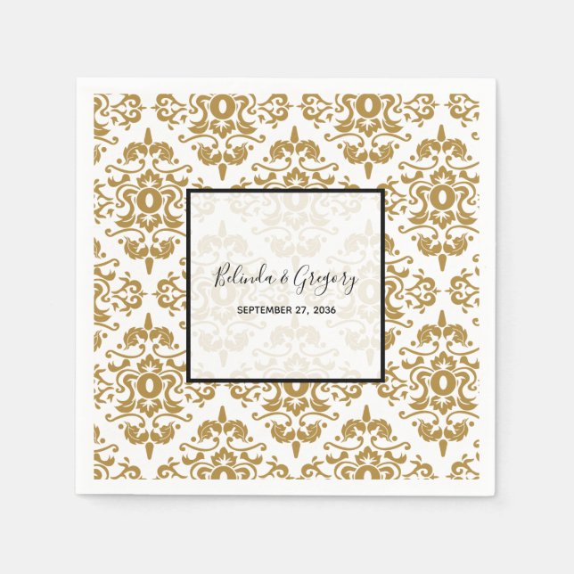 Elegant Black Gold Vintage Wedding Napkins (Front)