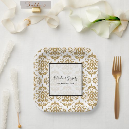 Elegant Black Gold Vintage Wedding  Paper Plates