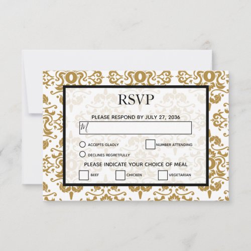 Elegant Black Gold Vintage Wedding RSVP Cards