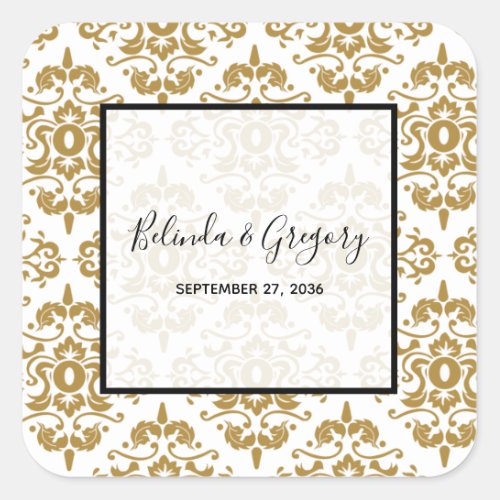 Elegant Black Gold Vintage Wedding Square Sticker