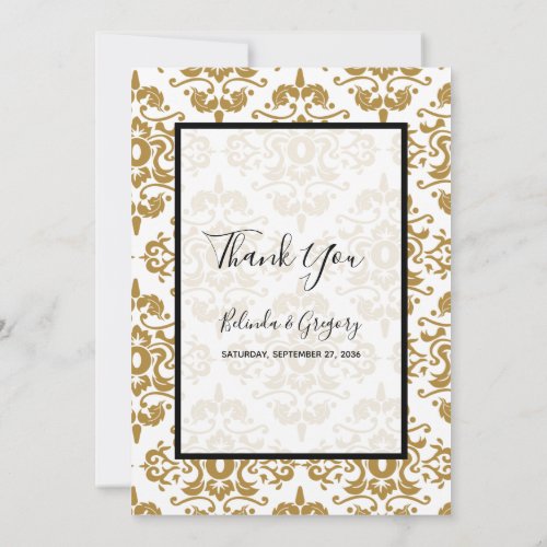 Elegant Black Gold Vintage Wedding Thank You Card