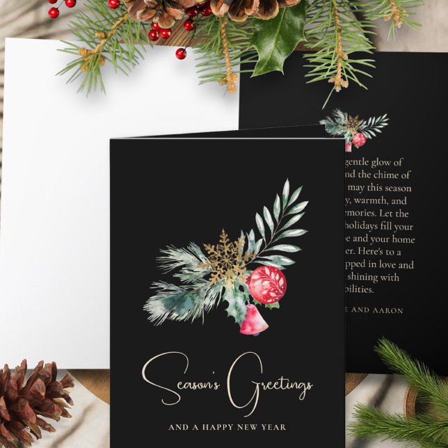 Elegant Black Gold Watercolor Christmas Greeting Holiday Card (Creator Uploaded)