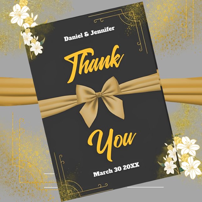 Elegant Black & Gold Wedding Appreciation Floral  Thank You Card (Creator Uploaded)