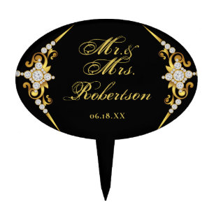 Elegant Black Gold Wedding Cake Topper