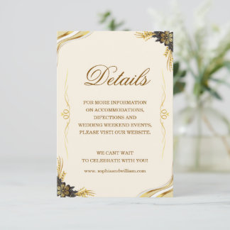Elegant Black & Gold Wedding Details card