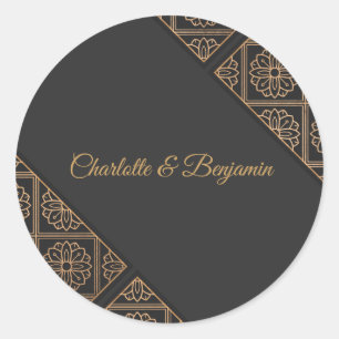 Elegant Black Gold Wedding Favor Sticker