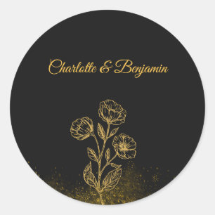 Elegant Black Gold Wedding Favor Sticker