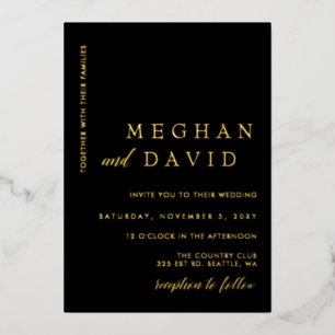Elegant Black Gold Wedding Foil Invitation
