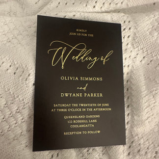 Elegant Black & Gold Wedding Golden Foil Invitation