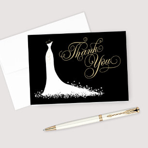 Elegant Black Gold Wedding Gown Bridal Shower Letterpress Thank You Card
