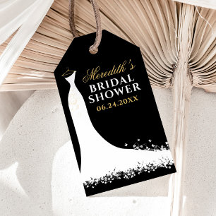 Elegant Black Gold Wedding Gown Shower Favor Gift Tags