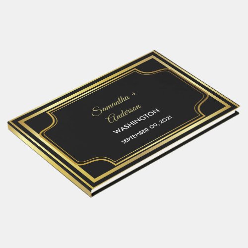 Elegant Black Gold Wedding Guest Book