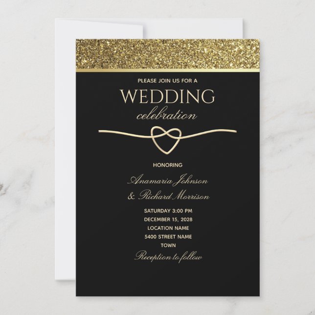 Elegant Black Gold Wedding Invitation (Front)