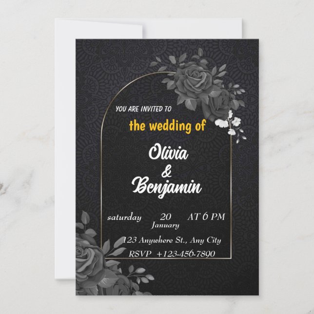 Elegant Black & Gold Wedding Invitation (Front)