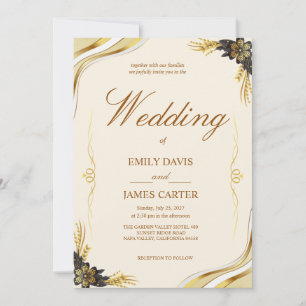 Elegant Black & Gold Wedding Invitation