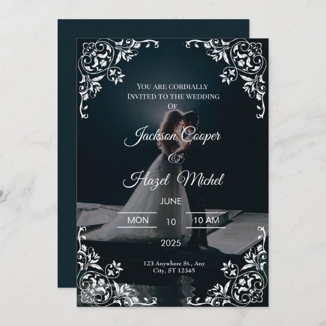Elegant Black & Gold wedding invitation  (Front/Back)