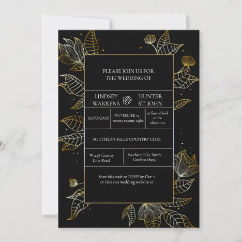 Elegant Black Gold Wedding Invitation