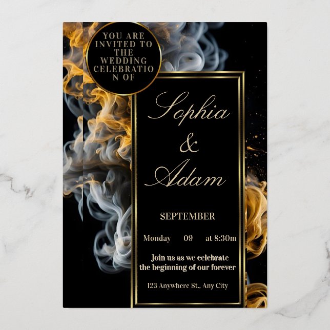 Elegant Black & Gold Wedding Invitation Foil Invitation (Front)