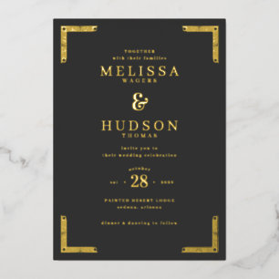 Elegant Black Gold Wedding Invitation Foil Invitation