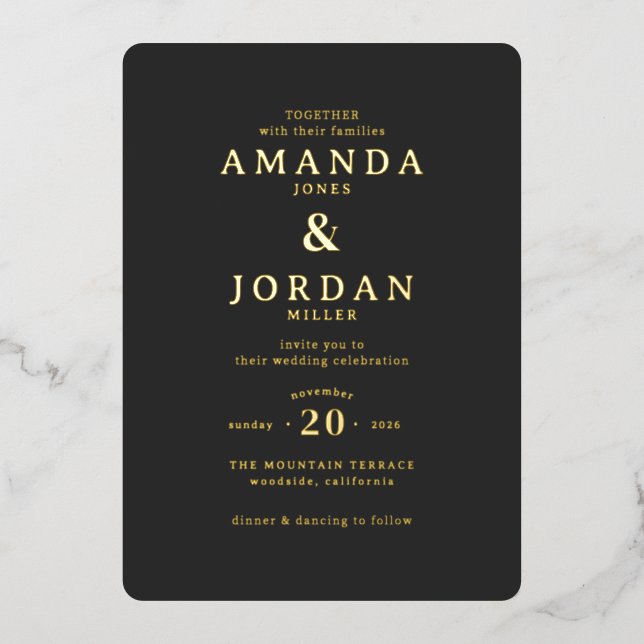 Elegant Black Gold Wedding Invitation Foil Invitation (Front)