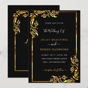 Elegant Black Gold Wedding Invitation Template