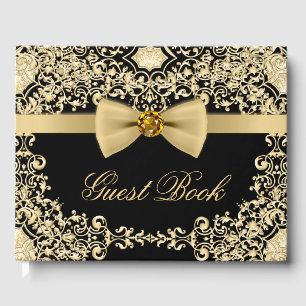 Elegant Black Gold Wedding Party Event Guest Book