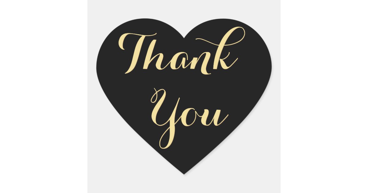 Elegant Black Gold Wedding Party Favors Thank You Heart Sticker | Zazzle