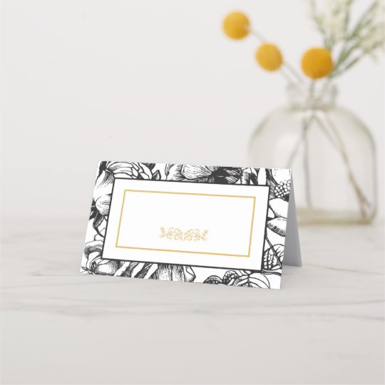 Elegant Black & Gold Wedding Party Place Cards 