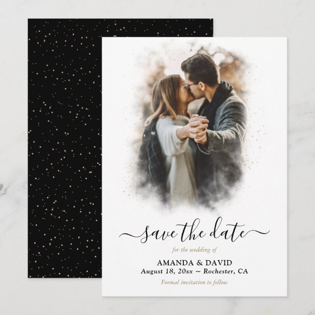 Elegant Black Gold Wedding Photo Save The Date (Front/Back)