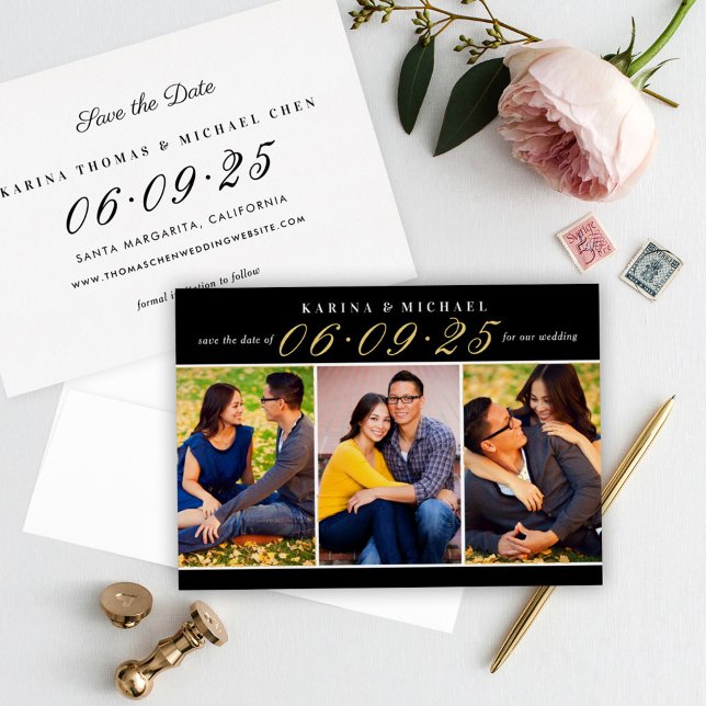 Elegant Black Gold Wedding Photo Save the Date Foil Invitation (Creator Uploaded)