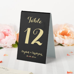 Elegant Black Gold Wedding Reception Table Number Tent