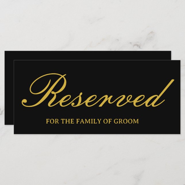 Elegant Black Gold Wedding Reserved Sign Card (Front/Back)