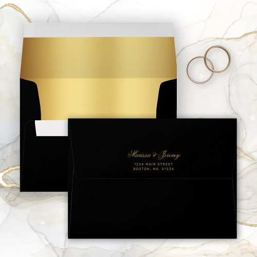 Elegant Black Gold Wedding Return Address Envelope
