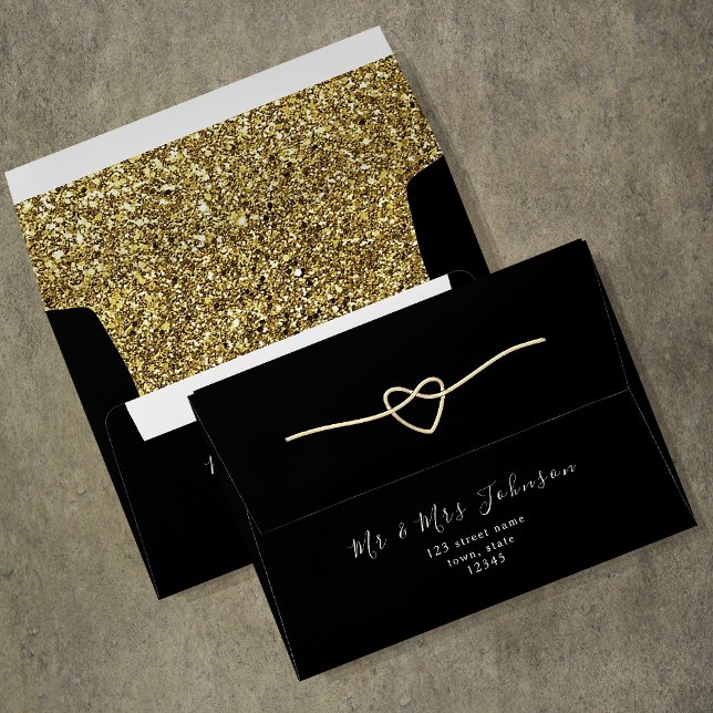 Elegant Black Gold Wedding Return Address Envelope (Creator Uploaded)