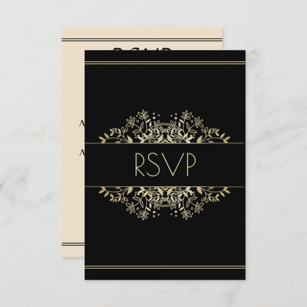 Elegant Black, Gold Wedding RSVP Card | Zazzle