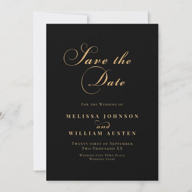 Elegant Black Gold Wedding Save The Date (Front)