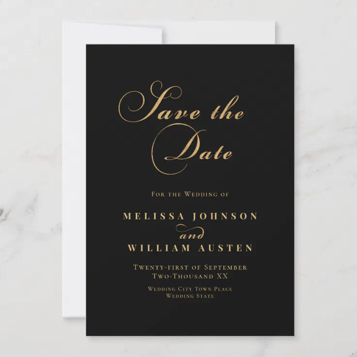 Elegant Black Gold Wedding Save The Date | Zazzle