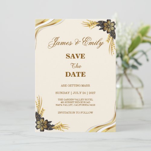 Elegant Black & Gold Wedding Save The Date