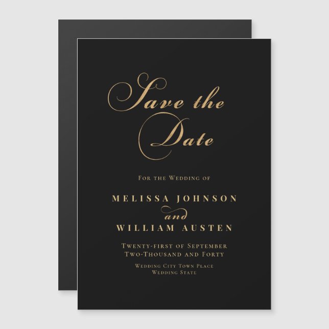 Elegant Black Gold Wedding Save the Date Magnetic Invitation (Front/Back)