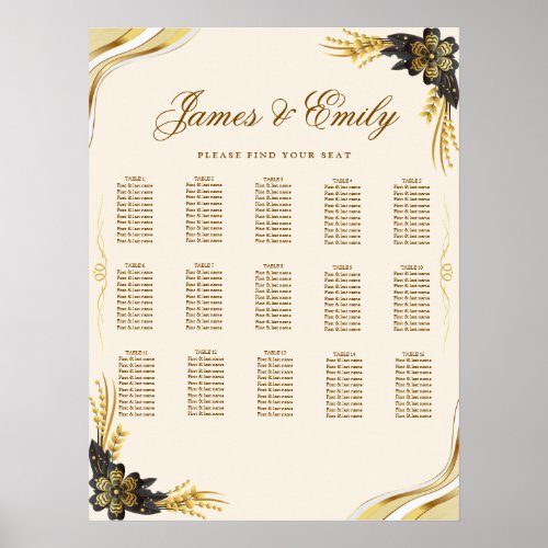 Elegant Black & Gold Wedding Seating Chart